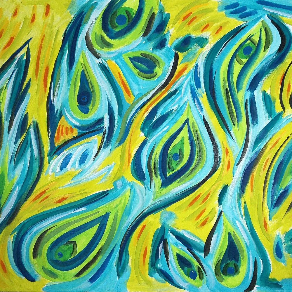 Abstract Titled "Peacock" Original Painting by Artist Rachael Potter